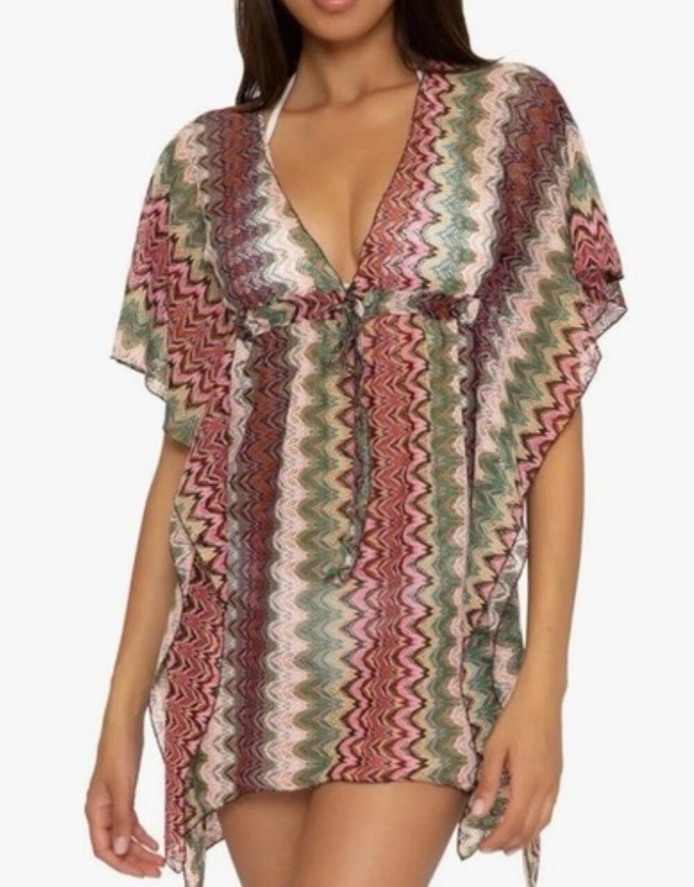 Becca by Rebecca Virtue Solstice Crochet Tunic Stripe Swim Cover Up Size XS - Picture 1 of 10